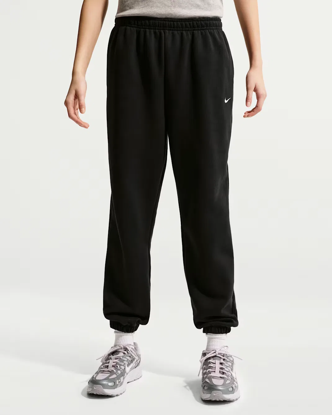 Свободные брюки для девочек Nike Sportswear Studio Fleece, Black/White — фото 2