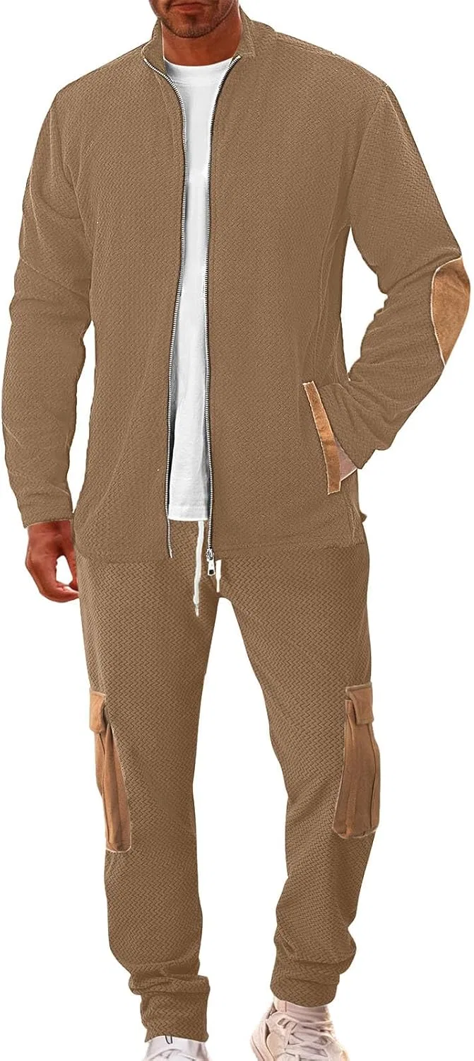 Мужской спортивный костюм из 2 предметов с полной застежкой-молнией Khaki