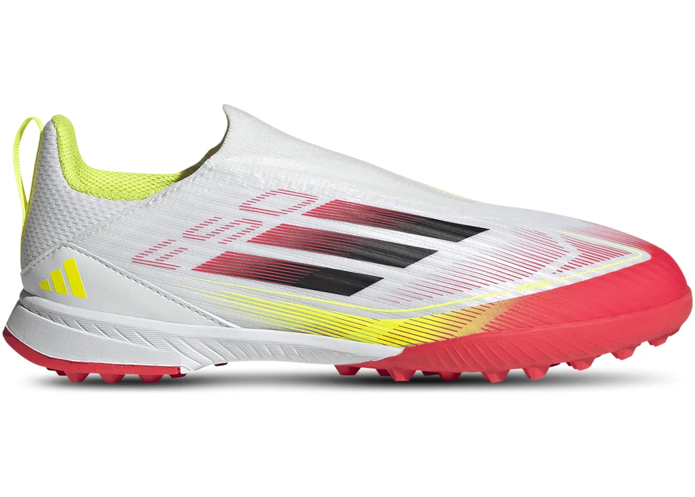Детские бутсы без шнуровки F50 League Laceless Turf Adidas, Cloud White Core Black Solar Yellow