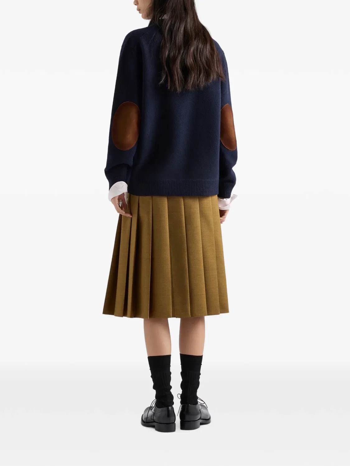 Свитер с нашивками на плечах Prada, синий — фото 3