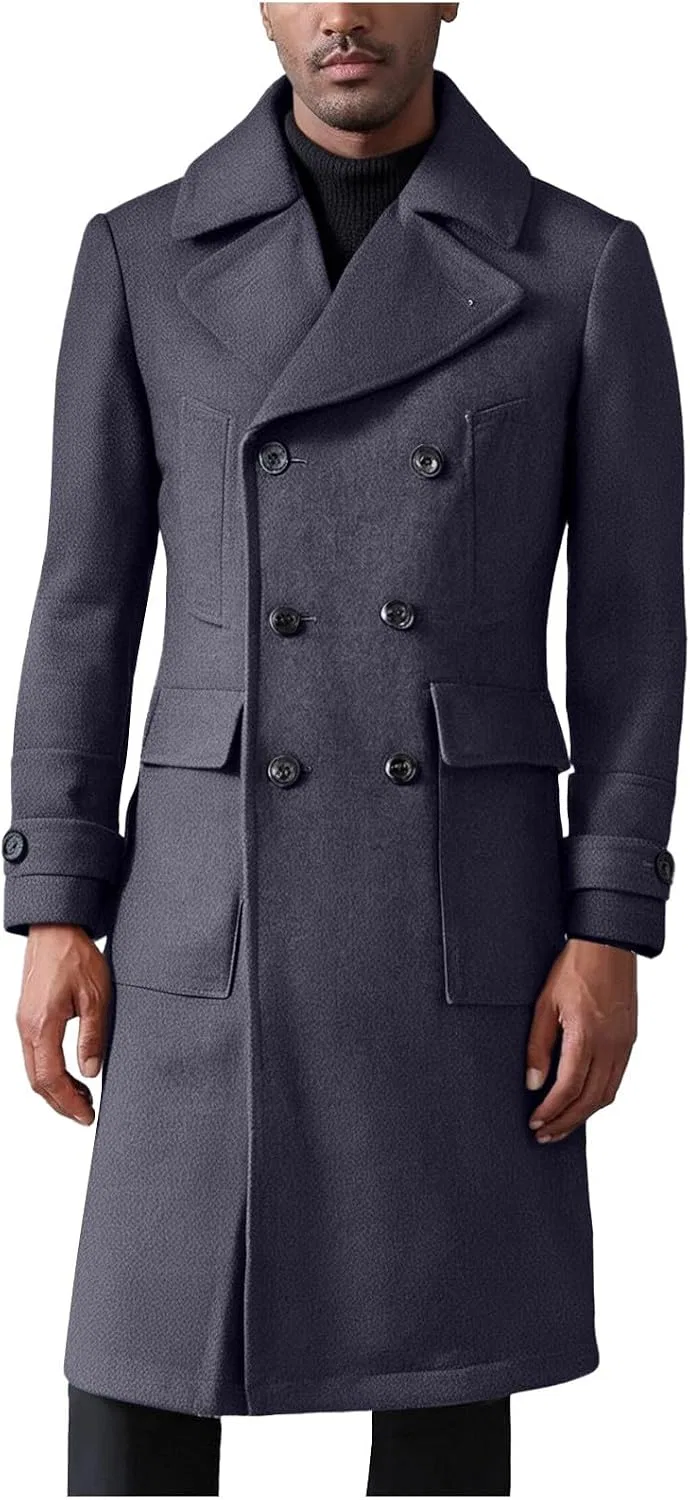 Мужское пальто с двубортной застежкой, с острым воротником, slim fit, серый