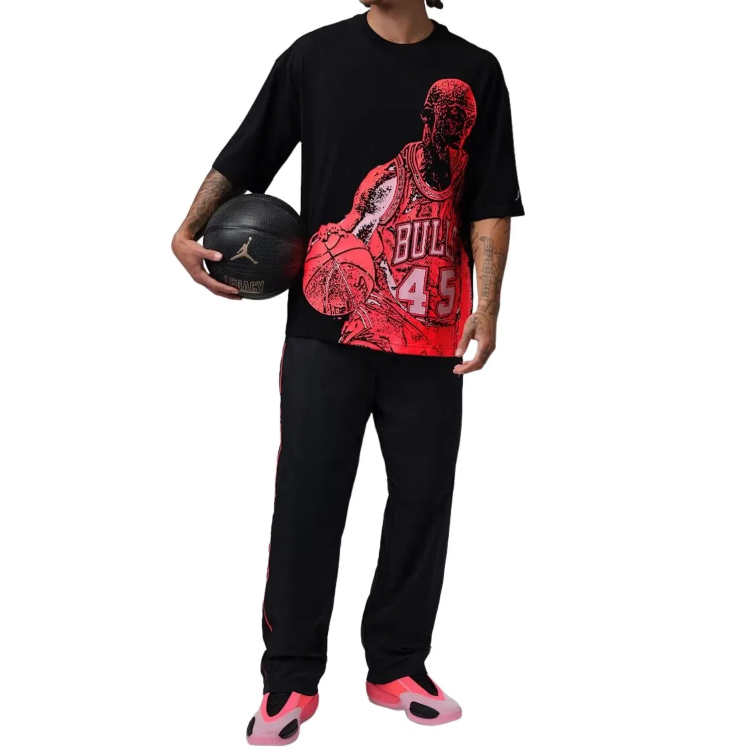 Мужская футболка с принтом Jordan Sport Dri-FIT Graphic T-Shirt Black Hot Punch, черный — фото 4