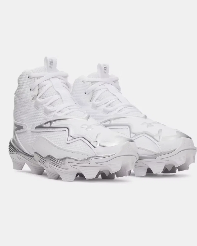 Детские бейсбольные шиповки с амортизацией EVA UA Harper 11 RM Jr. UnderArmour, White/Metallic Silver — фото 4
