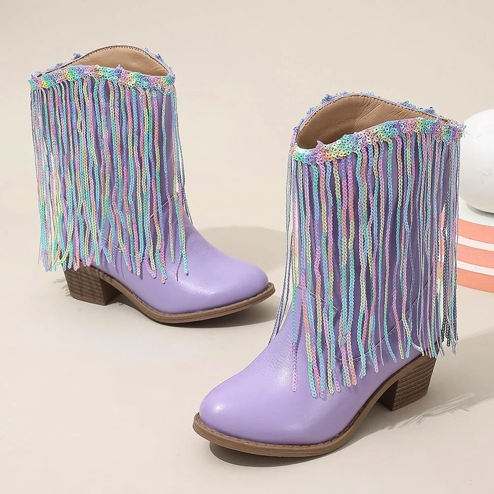 Детские зимние сапоги для девочек с кисточками и пайетками Princess Boots Auhoho, Purple — фото 3