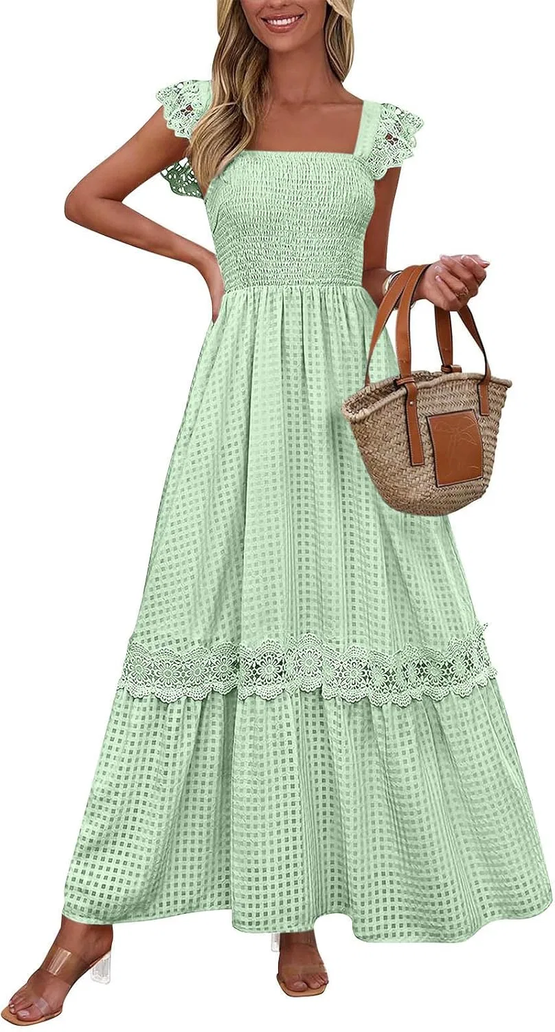 Женское летнее платье в клетку с воланами и кружевом, Mint Green — фото 2