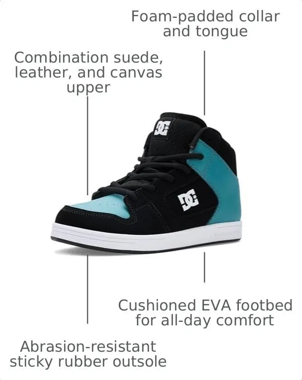 Детские кроссовки для скейтбординга DC Boys Manteca 4 Hi DC, Black/Teal/White — фото 3