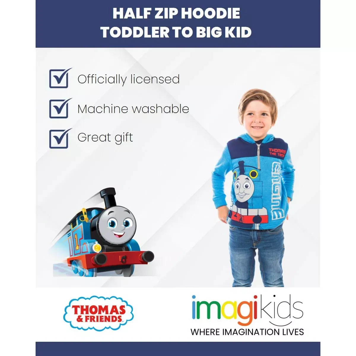 Детское худи на молнии с принтом Thomas & Friends, Blue — фото 3
