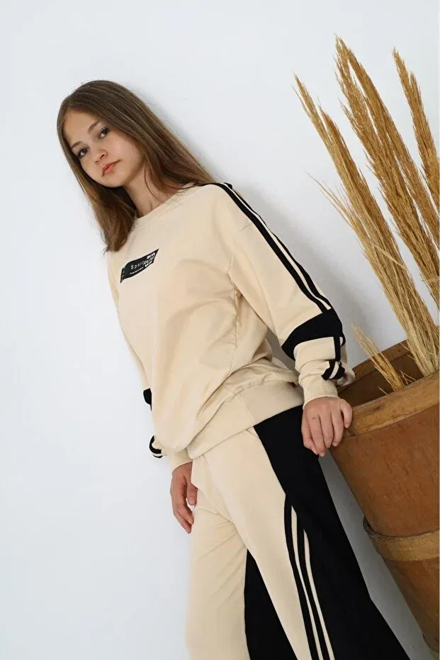 Детский спортивный костюм для девочек из 2 предметов Oversize Joui Co, Light Coffee — фото 3