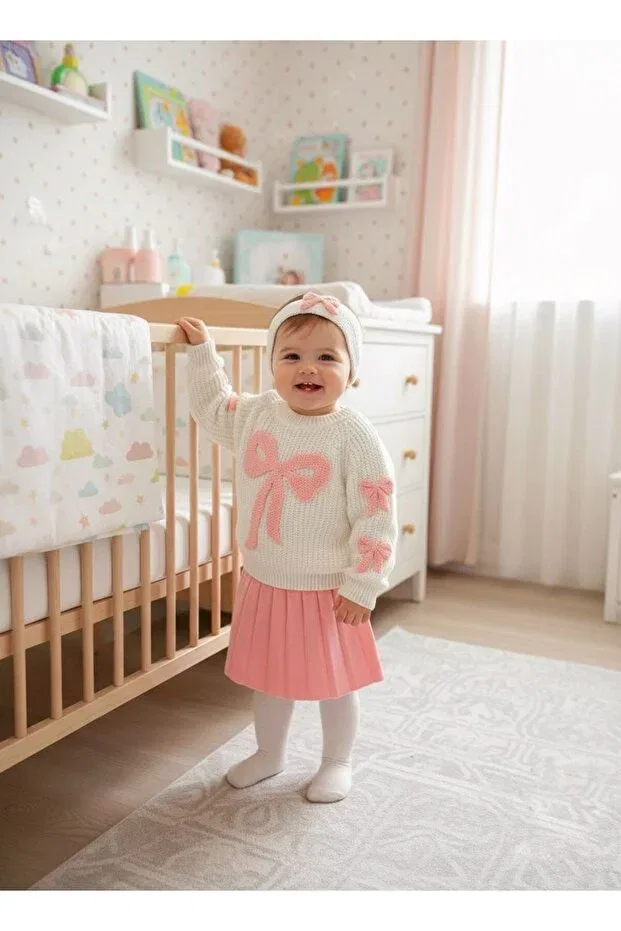 Детский комплект для девочек с вышивкой Yukobaby Bebeğiniz Için En Doğalı, Salmon