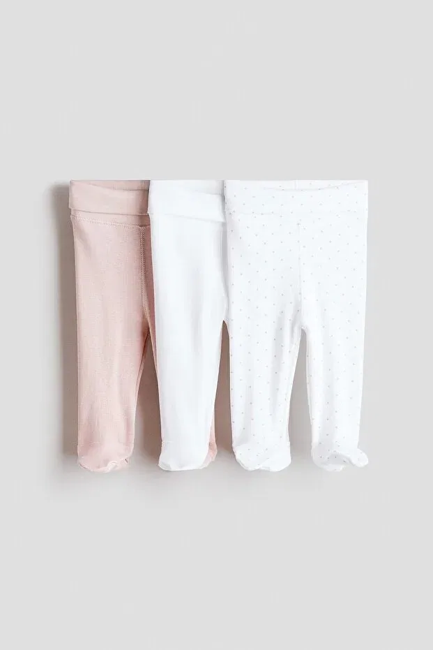 Детские леггинсы для девочек хлопковые комплект 3 шт Spotted H&M, Powder Pink