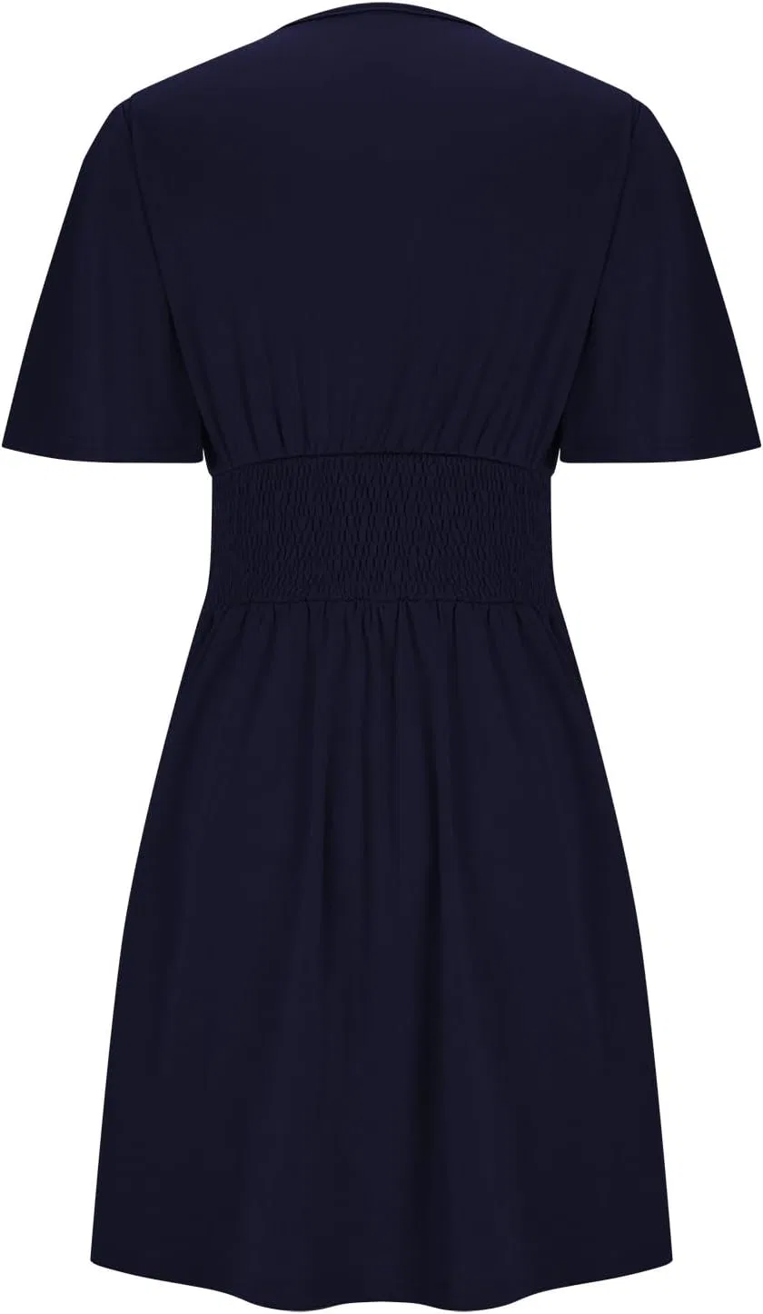 Женское мини-платье с V-образным вырезом и запахом A-Line, Dark Blue — фото 4