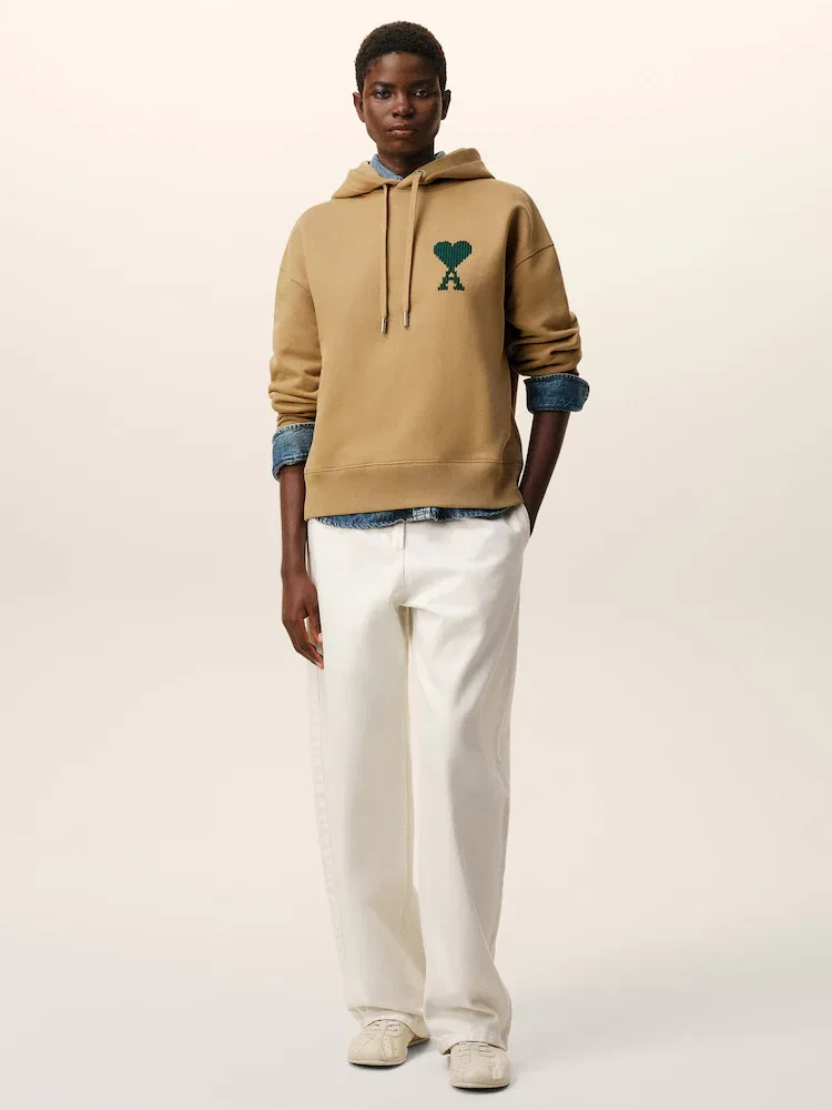 Худи с вышивкой, Unisex AMI PARIS, Camel