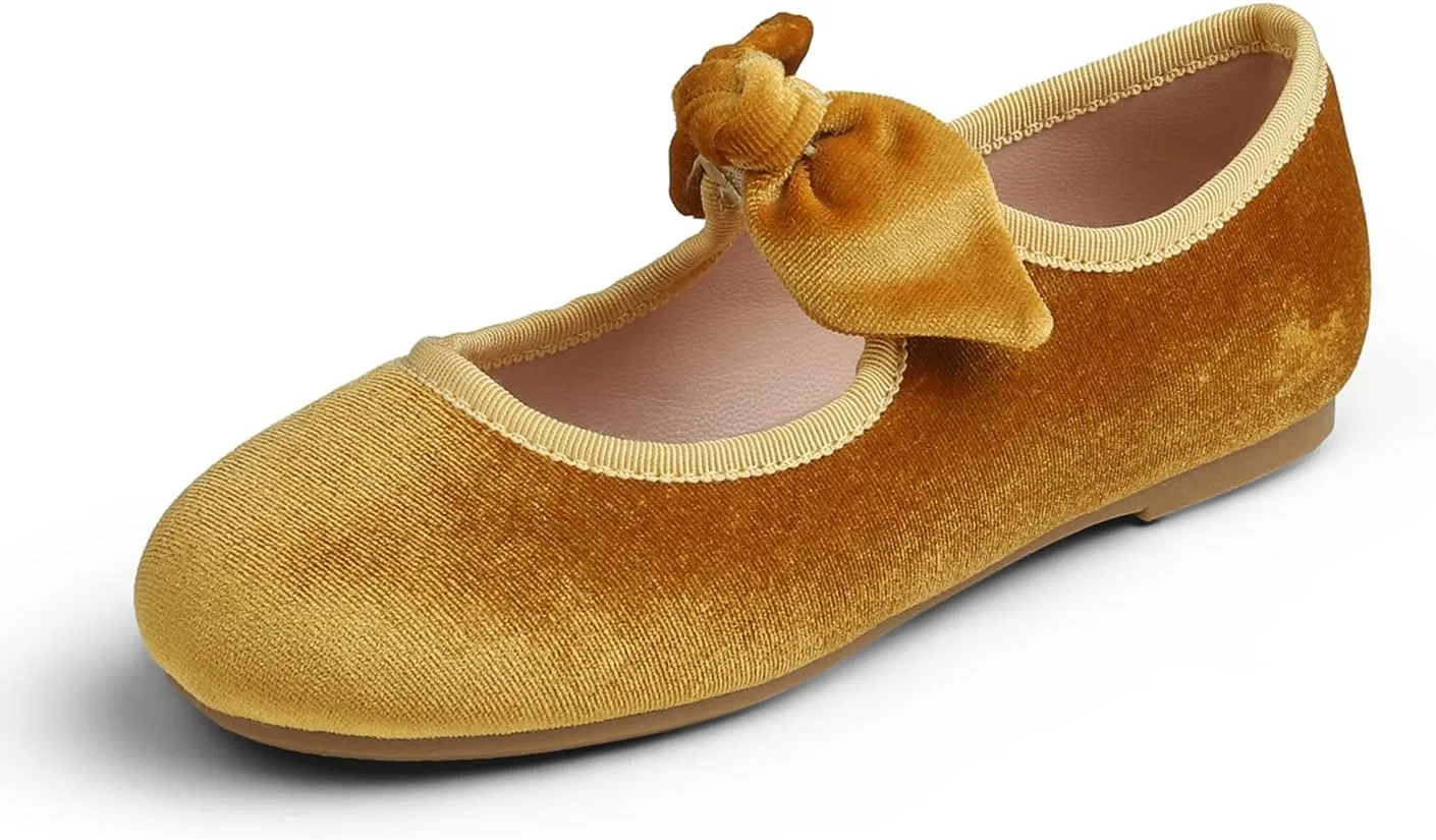 Детские туфли для девочек с пряжкой FEVERSOLE, Velvet Bow Elastic Maryjane Yellow