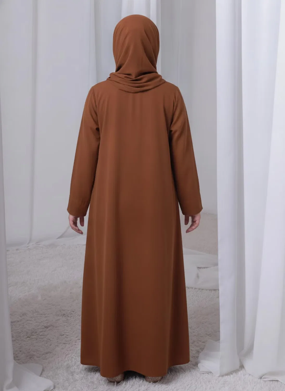 Платье-абая с длинным рукавом с кукольным платьем Msquare Fashion, коричневый — фото 4