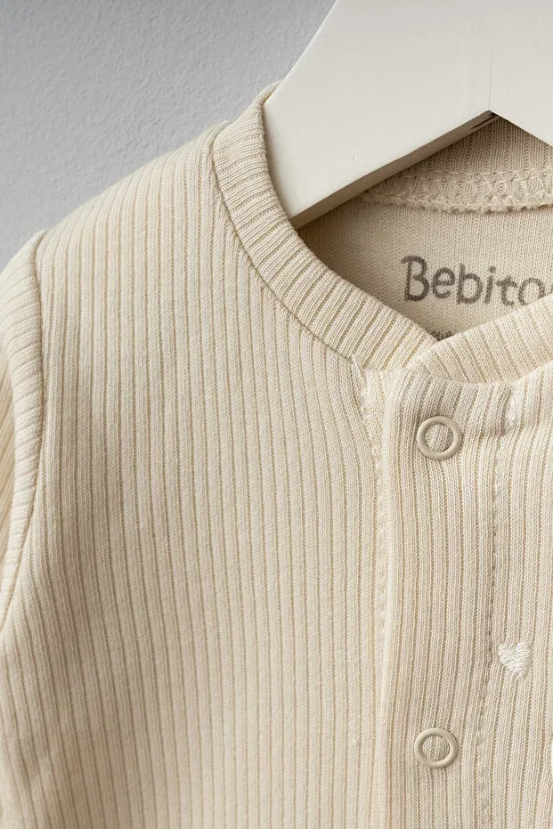 Детский комплект боди для новорожденных с принтом Heart pattern Bebitof, Ecru — фото 3