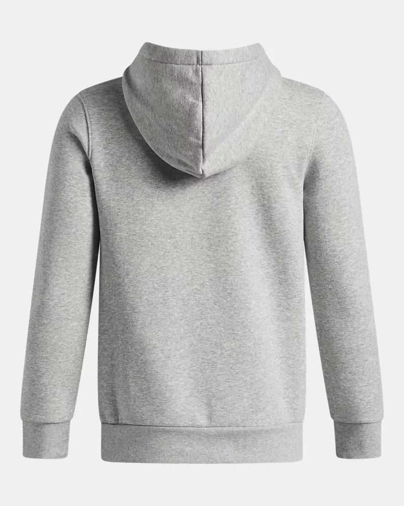 Худи на мальчика из ультрамягкого флиса с карманом-кенгуру UA Icon Fleece UnderArmour, Mod Gray Light Heather/White — фото 2