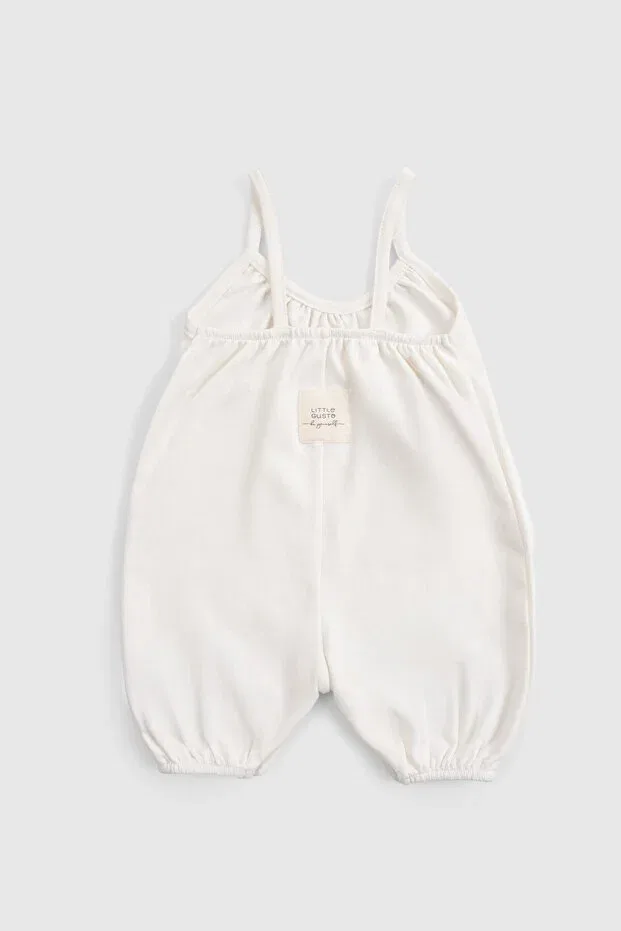Детский комбинезон для девочек хлопковый Organic Cotton Ecru Baby Rope Strap Shorts Jumpsuit Little Gusto, Ecru — фото 3