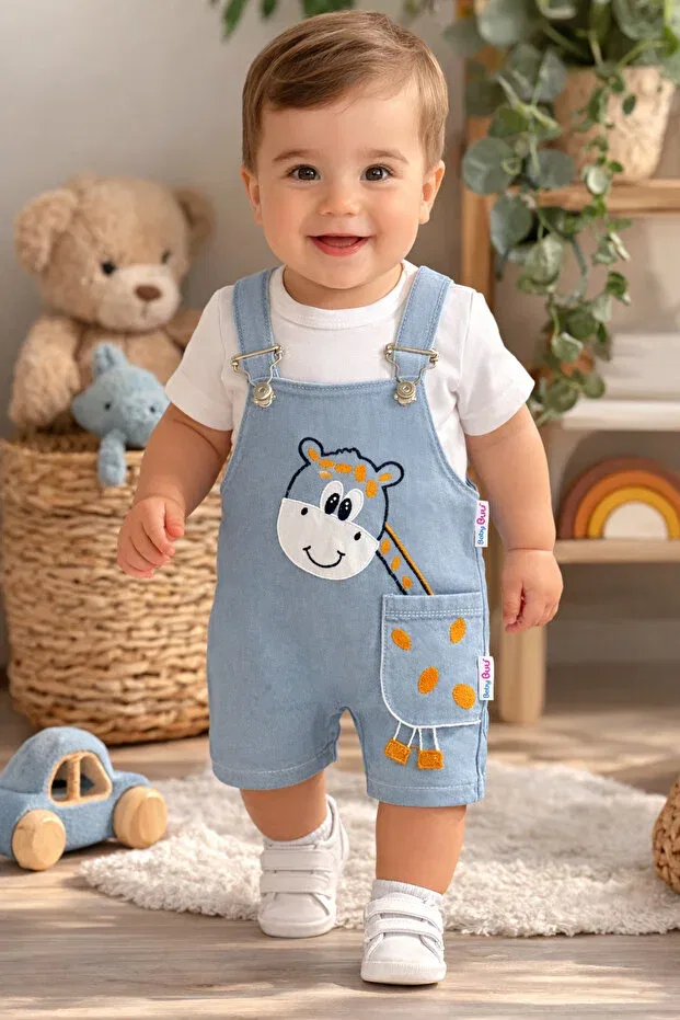 Детский комбинезон для мальчиков с принтом Zürafa patterned pocket detail jeans baby boy salopet overalls gardener Baby Buu, Blue