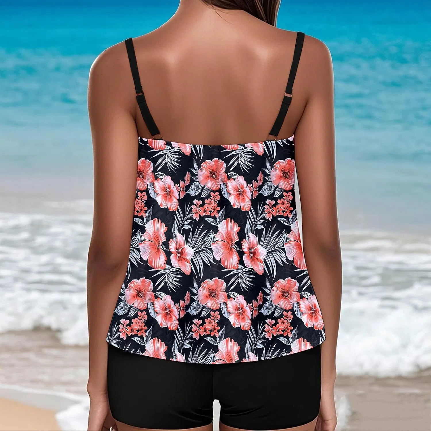 Женский танкини-купальник с принтом 2 предмета summer beach tankini, Pink — фото 4
