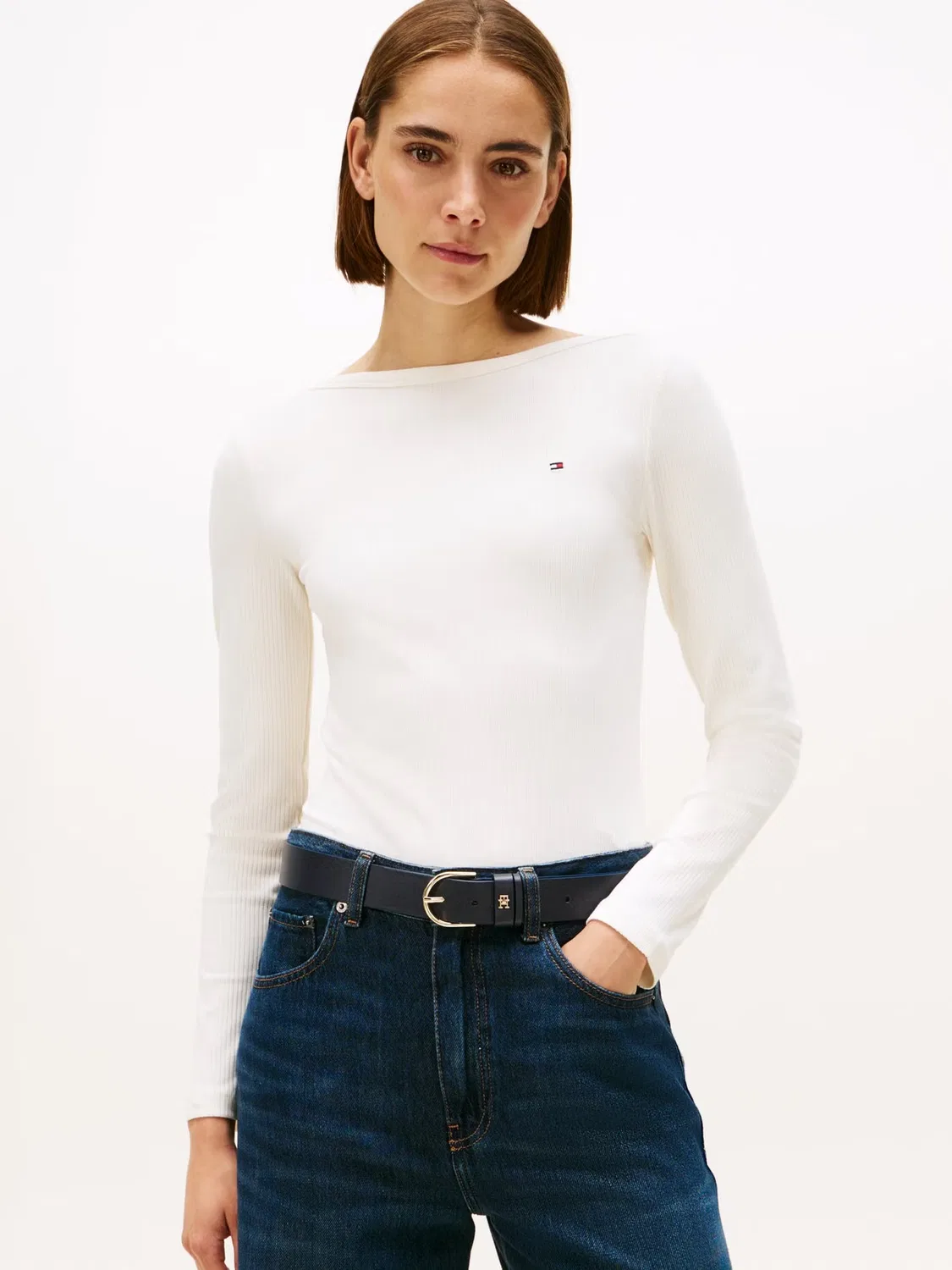 Футболка с длинным рукавом с рубчиком Tommy Hilfiger, айвори