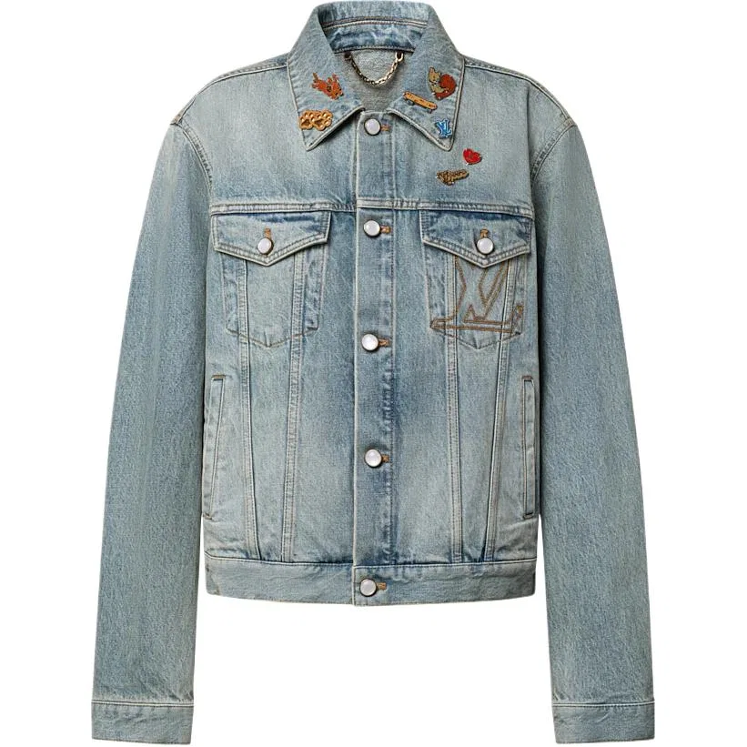 Мужская джинсовая куртка с лацканами, средняя посадка, прямая, LOUIS VUITTON, Blue