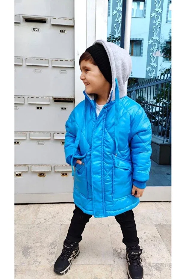 Детское пальто для мальчиков с капюшоном Alaraçocukkids, Blue