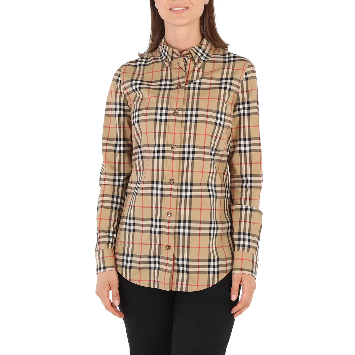 Женская рубашка с принтом Vintage Check, модель Ladies Vintage Check Stretch Cotton Button-down Collar Shirt Burberry, Archive Beige
