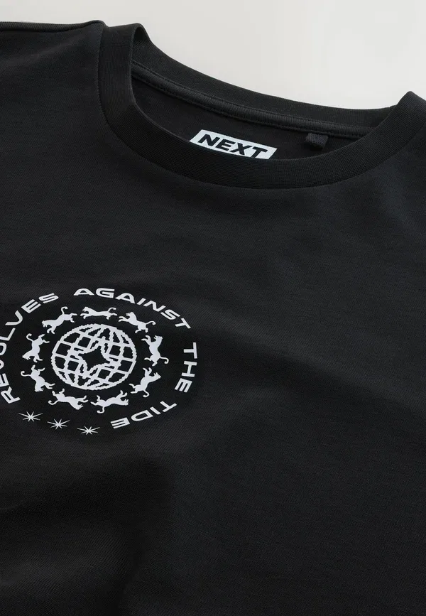 Футболка с принтом Tall Fit Graphic Print Heavyweight T-shirt Relaxed Fit Next, New Black Records, черный — фото 4