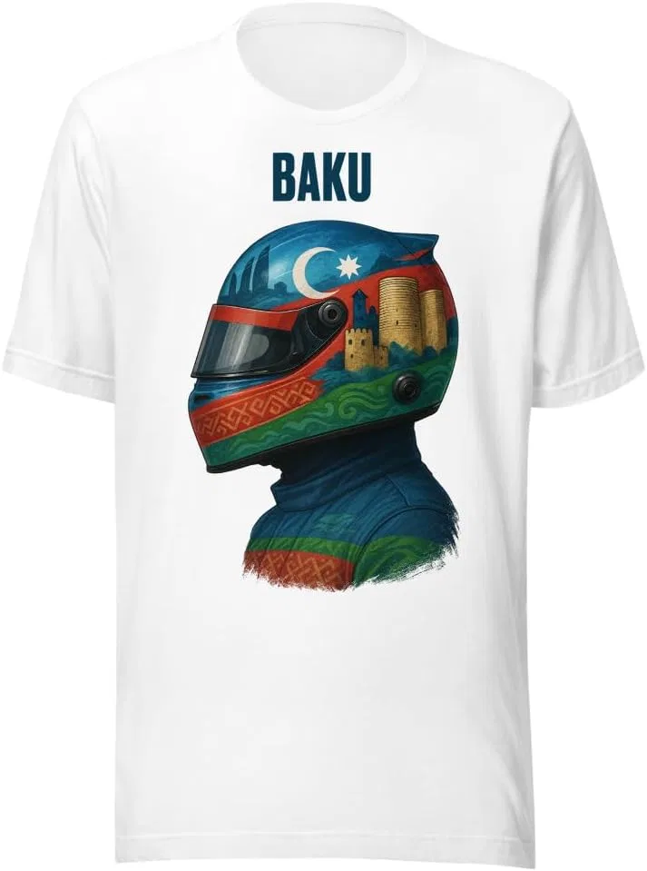 Мужская футболка с принтом шлема Baku Racing, White