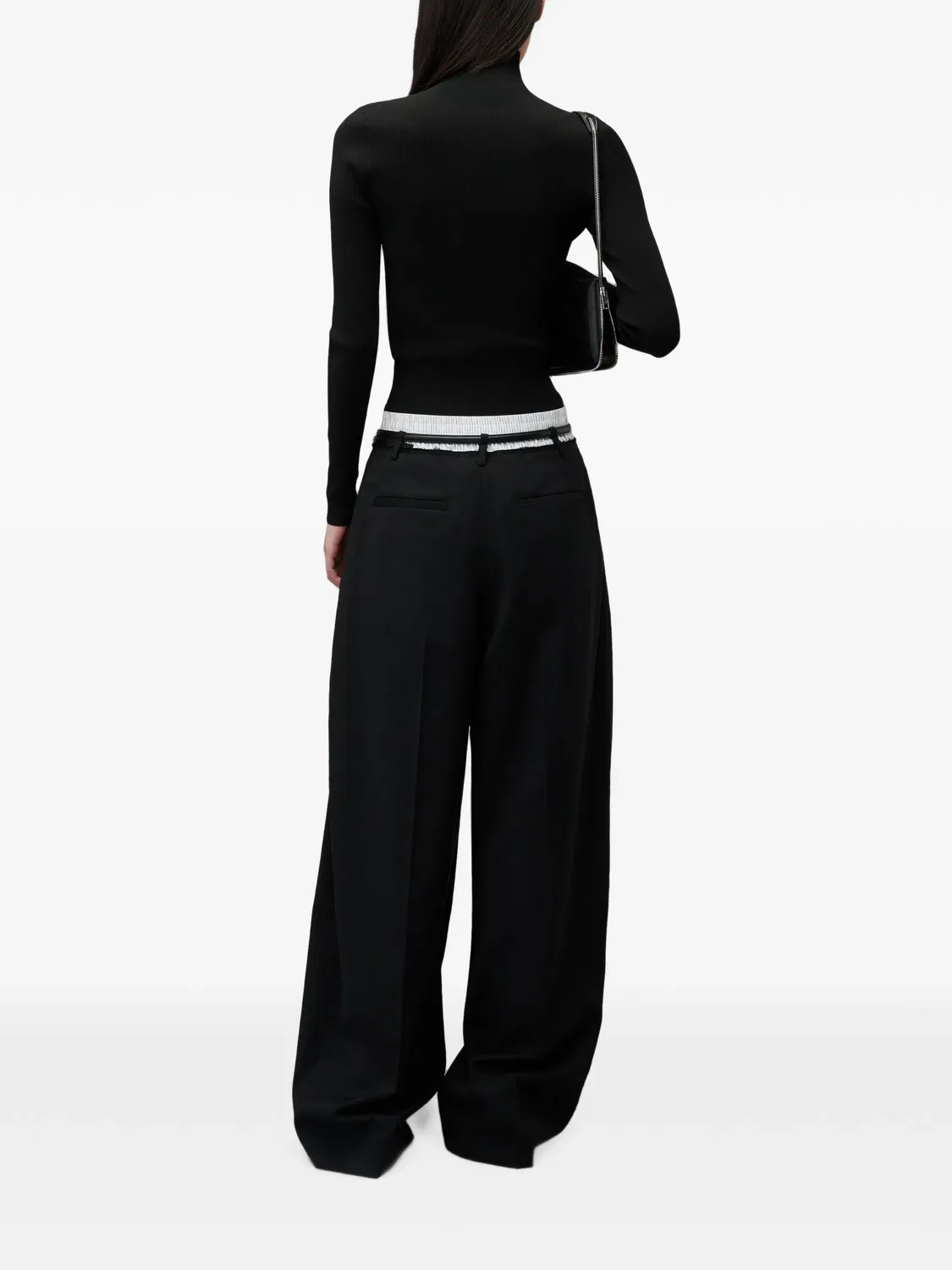Топ LS с высоким воротником и жаккардовым логотипом Alexander Wang, черный — фото 3