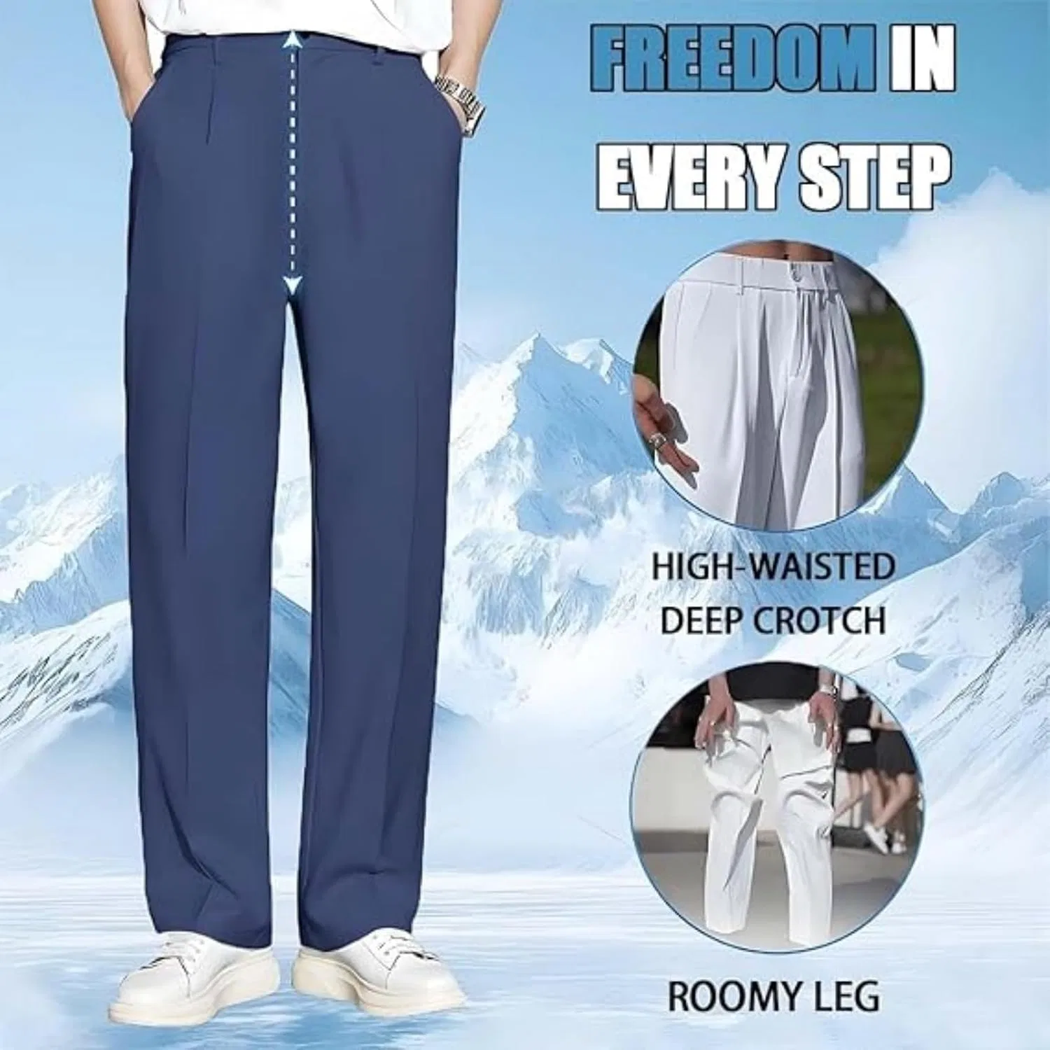 Мужские брюки из льна с заниженной талией, Super Stretch Ice Silk, чёрный — фото 2