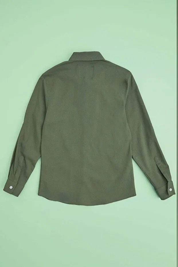 Детская рубашка для мальчиков с принтом Yazı printed Fulla Moda, Khaki — фото 2