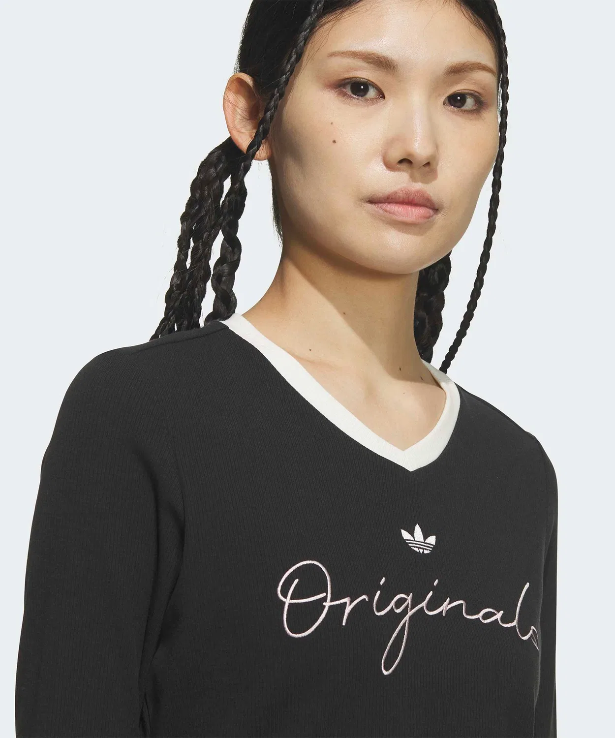 Женская футболка с длинным рукавомиз нитчатого трикотажа Adidas Originals, Black — фото 4
