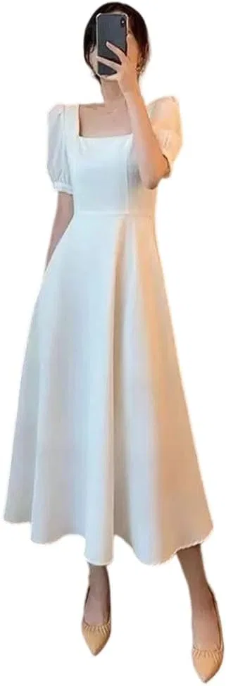 Женское платье с А-силуэтом Knee-Length Short Sleeve, White