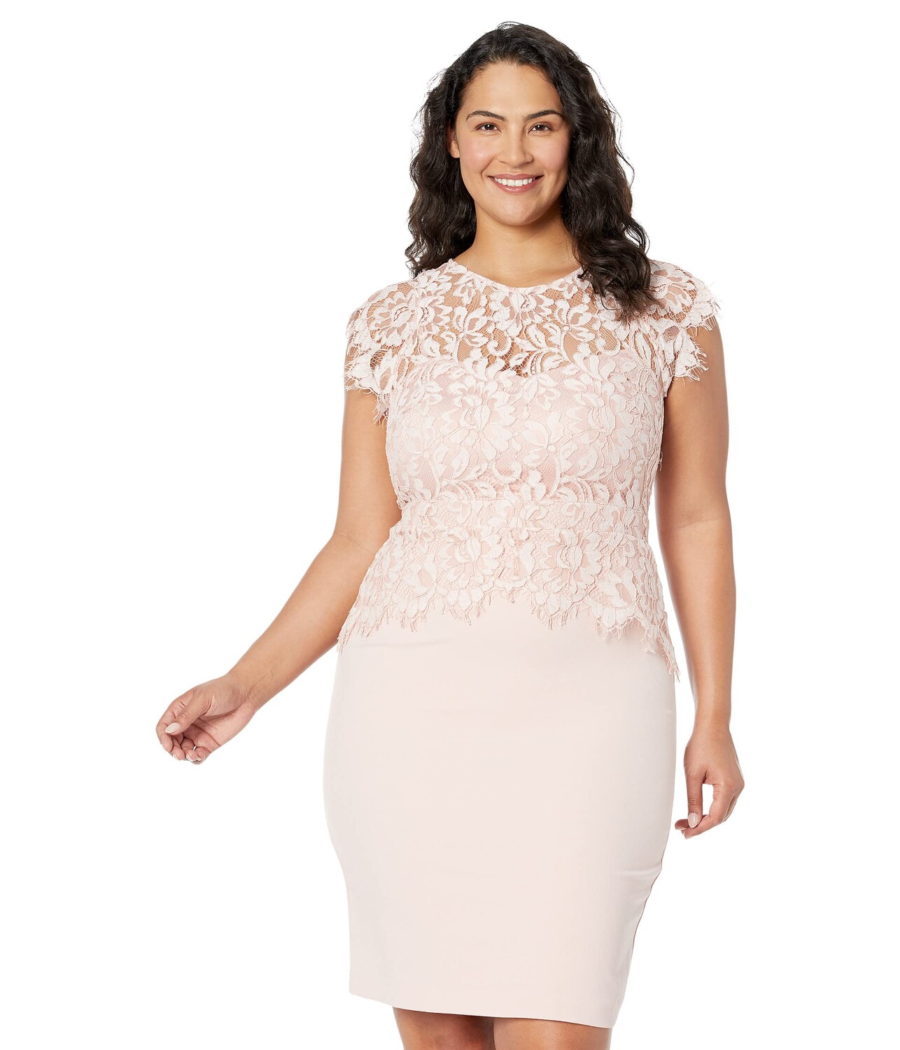 

Платье Vince Camuto, Lace Mock Neck Peplum Signature Stretch Crepe Skirt Bodycon