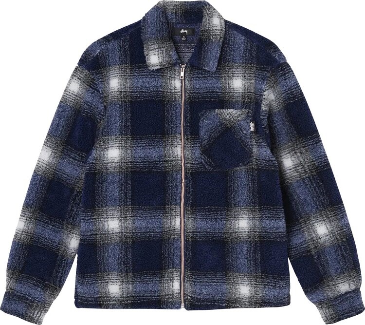 

Рубашка Stussy Shadoplaid Sherpa Zip Shirt 'Navy', синий