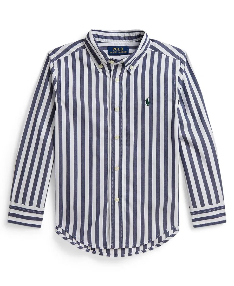 Детская рубашка из хлопкового поплина в полоску Polo Ralph Lauren, Navy White
