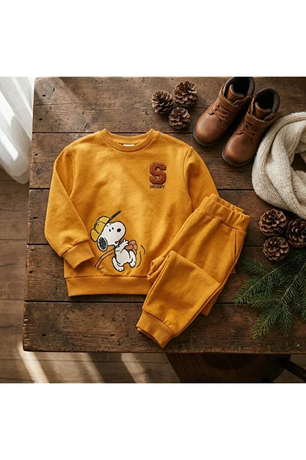 Детский комплект для мальчиков с графическим принтом Snoopy Moda, Sarı