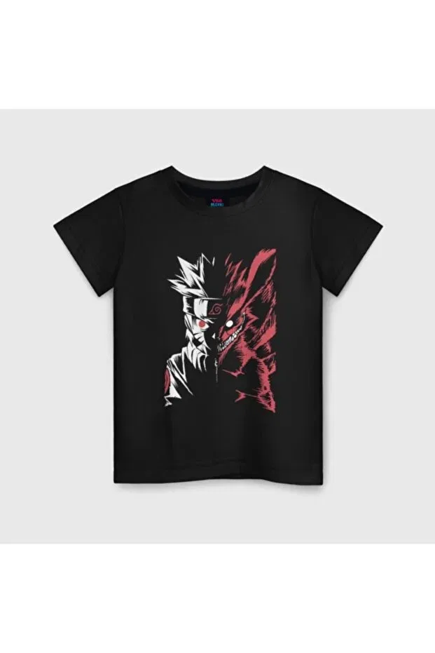 Детская футболка для мальчиков с принтом Jinchuriki Naruto Anime Black Kids Tshirt Model 39 Galashop, Black