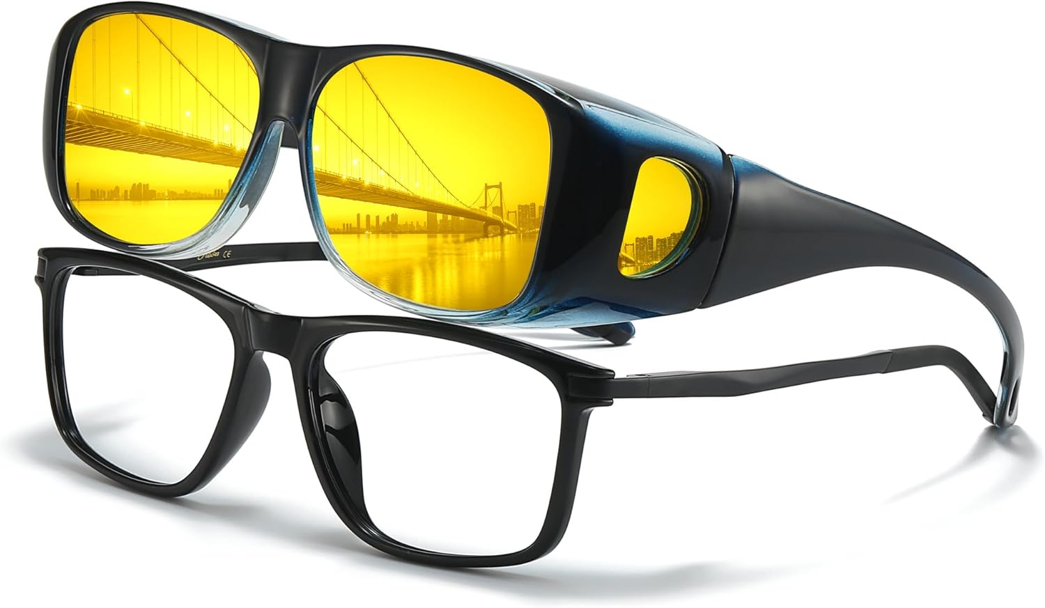 

Поляризованные очки ночного видения LVIOE для женщин и мужчин, надеваемые поверх обычных очков, с обтекаемой формой для защиты от бликов при вождении в ночное время, модель N8143, A04 Gradient Blue Frame / Night Vision