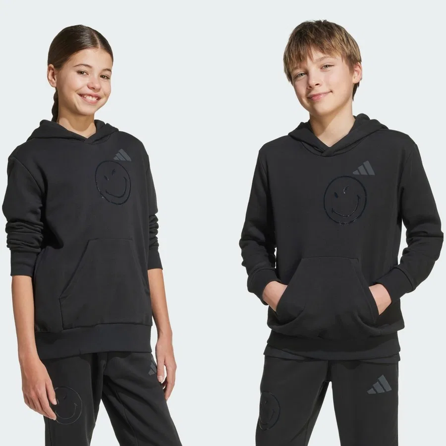Детский худи с капюшоном с принтом adidas X Smileyworld Sportswear JN2161, Черно-белый