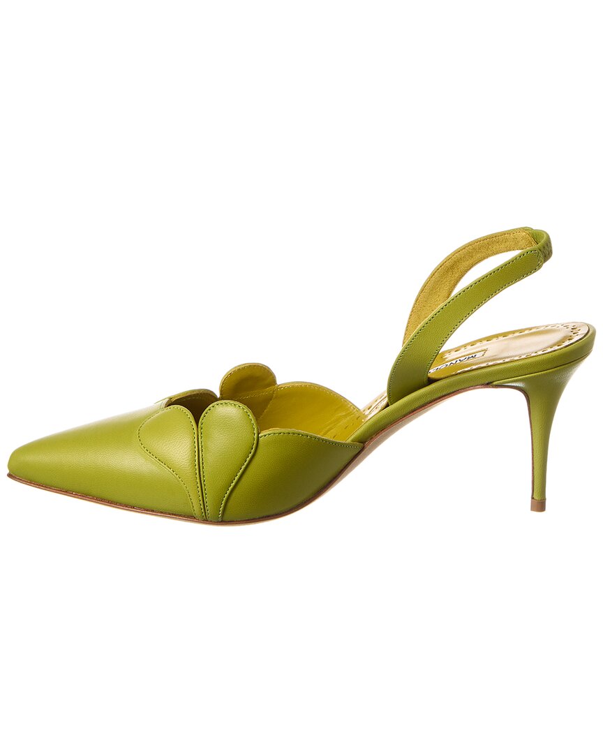 Туфли-лодочки Manolo Blahnik Hatsibsli 70 из кожи с открытой пяткой, зеленый — фото 2