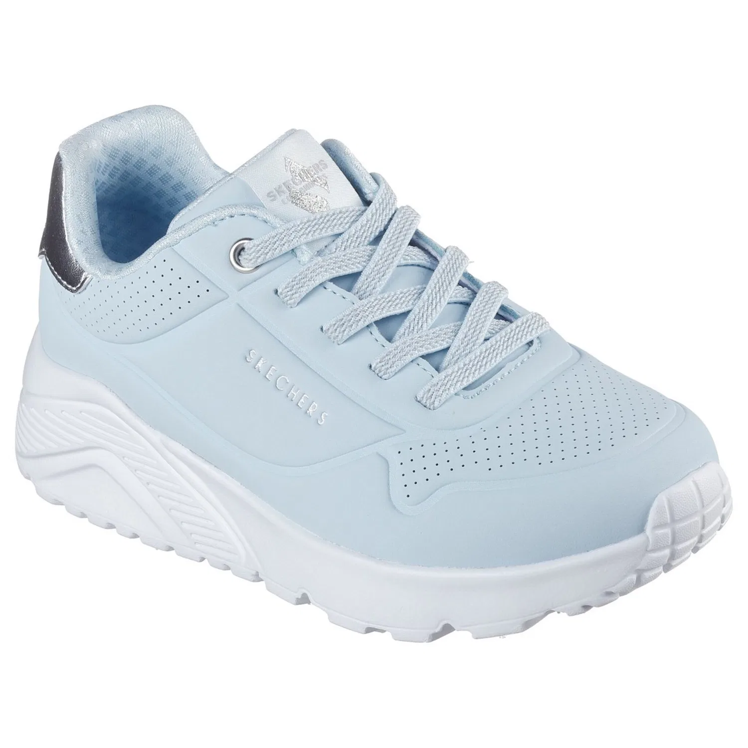 Детские кожаные кроссовки на шнуровке с платформой Skechers, Light Blue/Silver