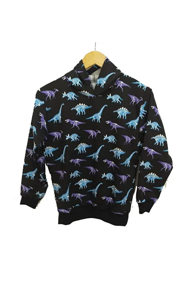 Детские свитшот с капюшоном с принтом Dinosaur Pattern Raf Coll, Black — фото 2