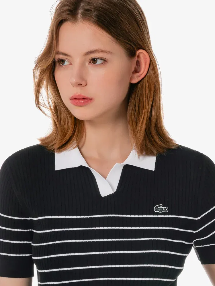 Свитер поло LACOSTE Black с фактурным полосатым узором — фото 2