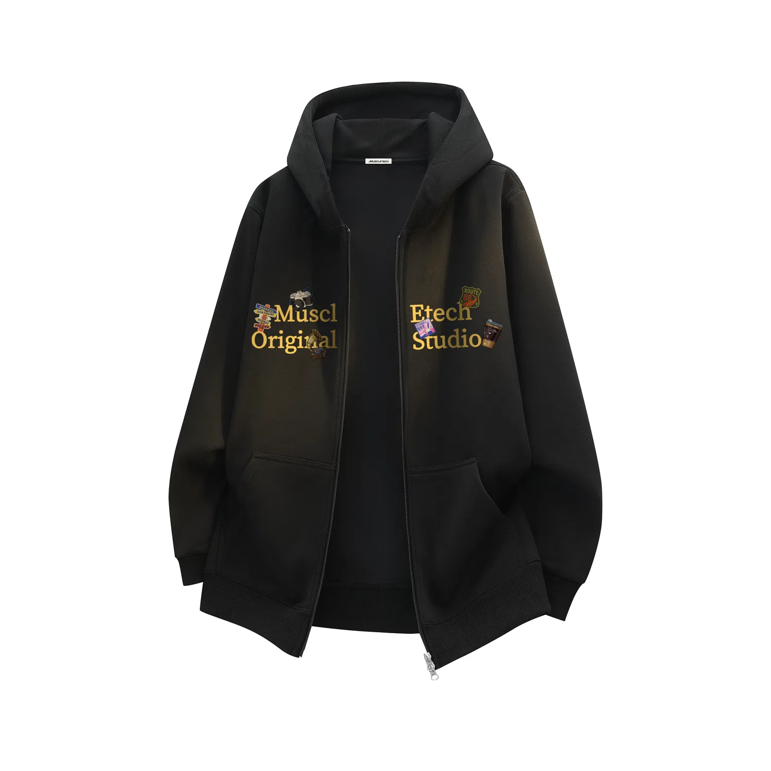 Детское худи с капюшоном, свободного кроя, Black, Unisex Hooded Moderate Regular, MUSCLETECH
