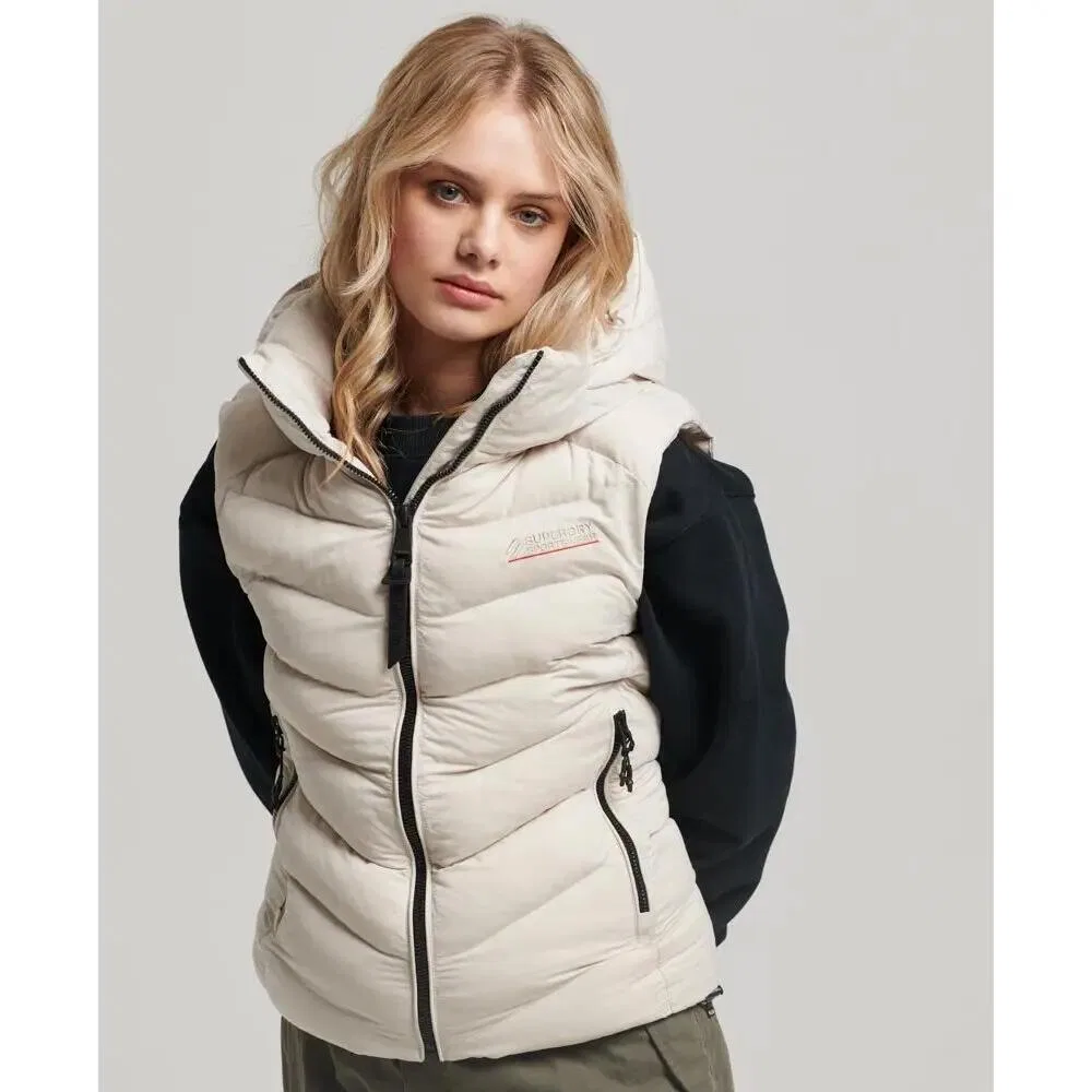 Женская безрукавка с капюшоном из микрофибры Superdry, Beige — фото 2
