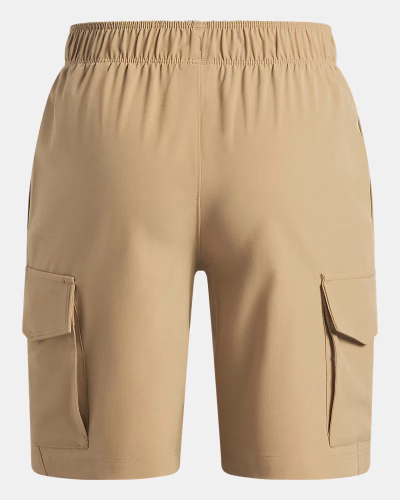 Шорты-карго с длиной по внутреннему шву 18 см, водоотталкивающие UA Tech Woven UnderArmour, Camel/Black — фото 2