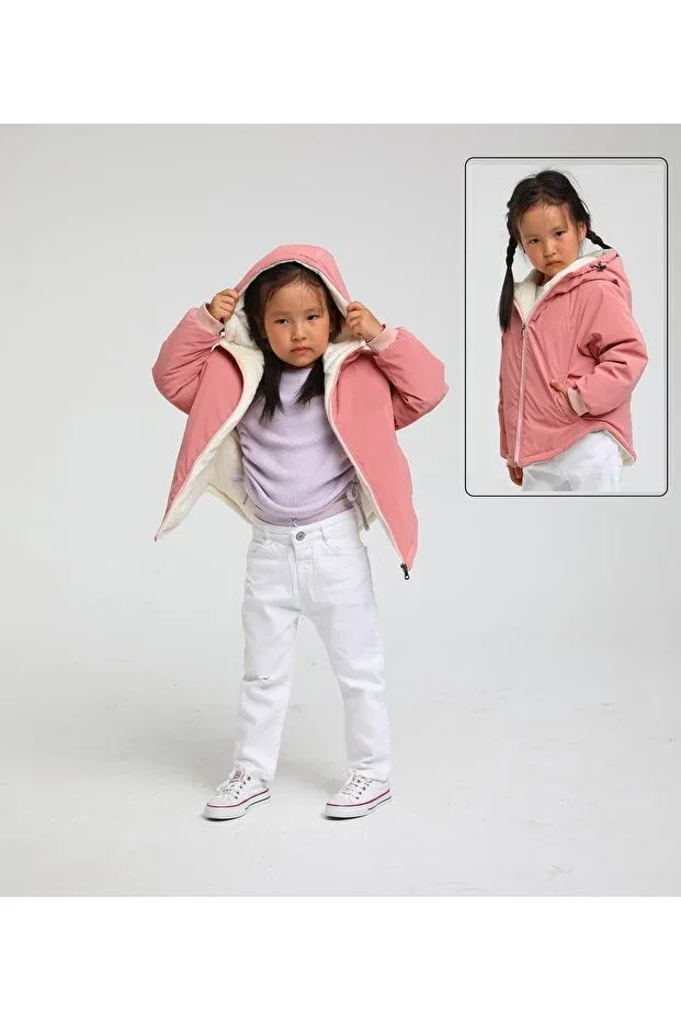 Детское пальто для девочек с капюшоном Plush lined hooded light coat Escabel, Pink