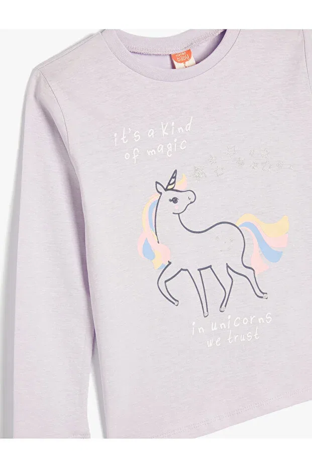 Детская футболка с длинным рукавом Unicorn t-shirt Koton, Lilac — фото 3